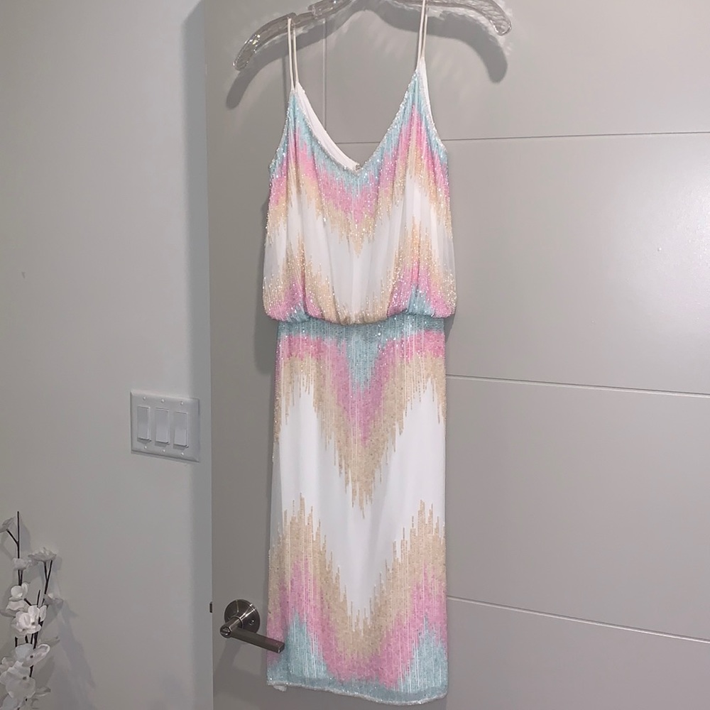 White midi Mac Duggal cocktail dress